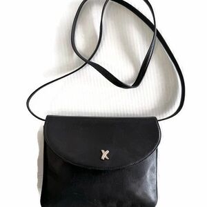 Paloma Picasso Black Leather Crossbody with Silver Tone X Accent